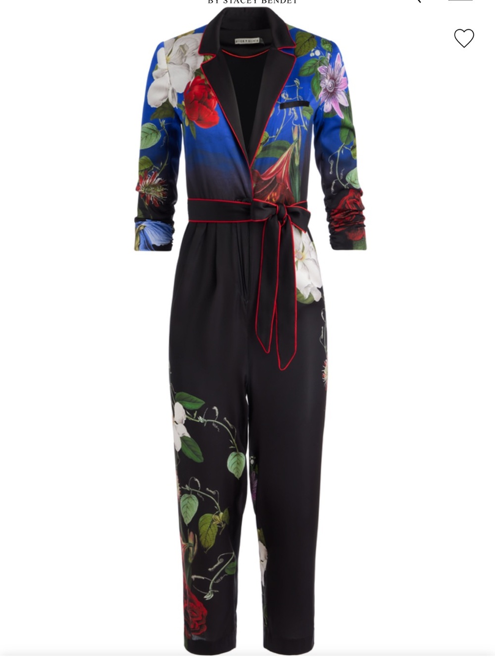 Alice + Olivia Louetta Black Floral Jumpsuit with Blue Accents - Picture 5 of 16